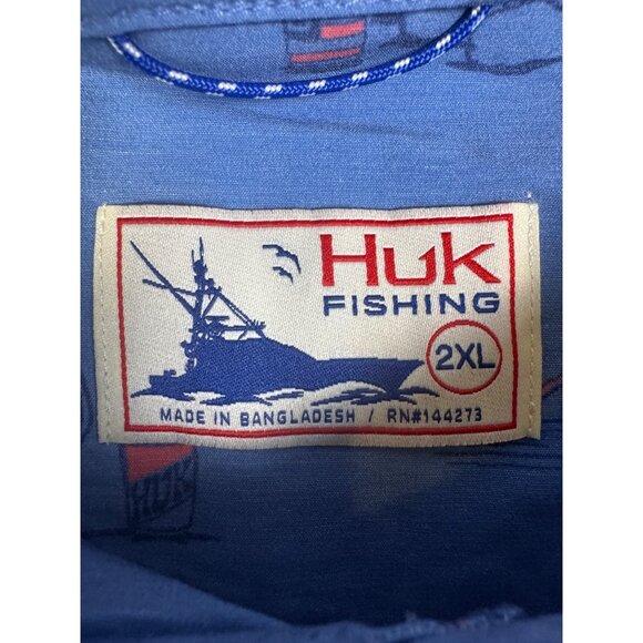 Chemise HUK Fishing Kona Boutonnée, Imprimé Poisson Gris, Taille L